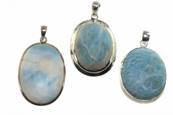 Oval-Anhänger 27x48mm, Larimar A in AG 925
