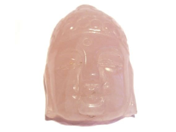 Buddha-Kopf mit Bohrung, 28x40mm, Rosenquarz