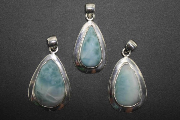 Tropfen-Anhänger 20-24x42-45mm, Larimar in AG 925