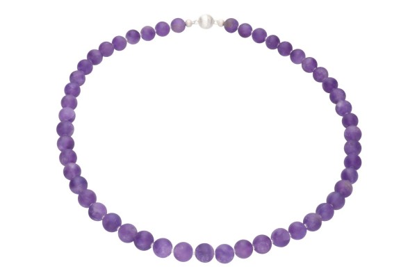 Kugelkette 8mm/45cm mit 8mm Magnetschließe aus Silber 925, Amethyst A matt