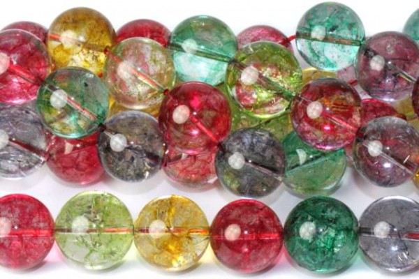 Kugelstrang 18mm/40cm, Bergkristall multicolor gefärbt und stabilisiert