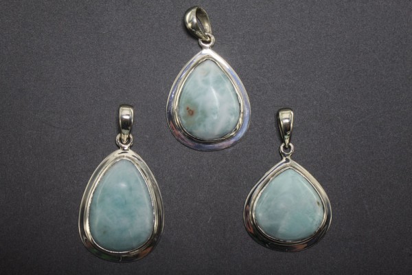 Tropfen-Anhänger 21-24x35-37mm, Larimar in AG 925