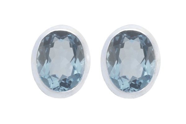 Ohrstecker rim" oval 9x11mm facettiert in Silber 925, Topas Sierry Sky Blue"