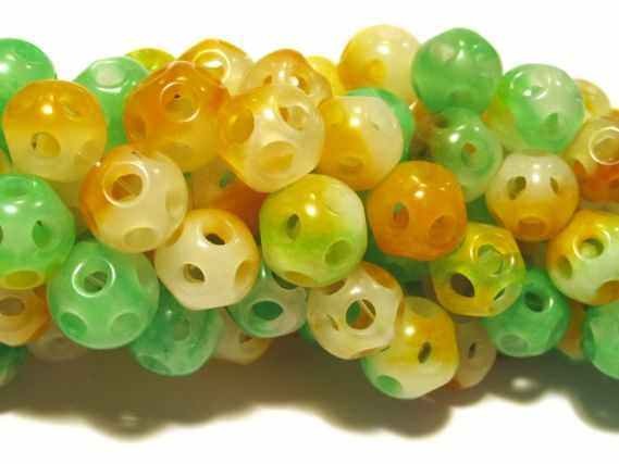 Hollow Beadstrang 12mm/40cm, Jade gelb-grün gef.