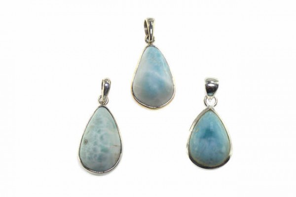 Tropfen-Anhänger länglich 13-15x30-32mm, Larimar A in AG 925