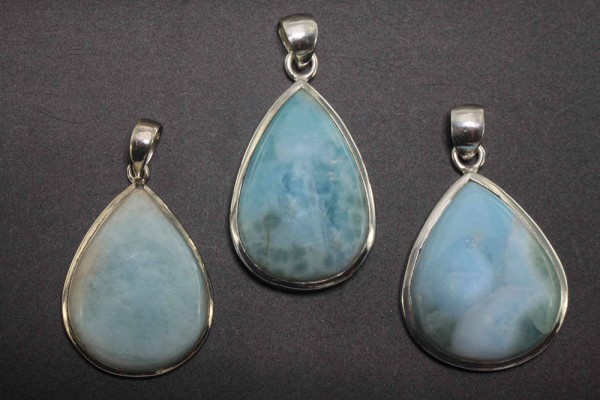 Tropfen-Anhänger 22-25x37-42mm, Larimar in AG 925