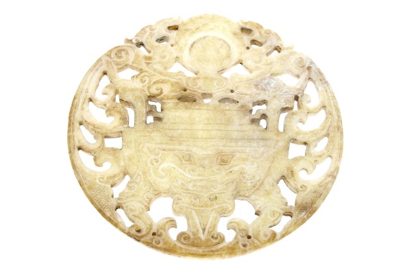 Scheibe 15cm aus Serpentin mit Vase und Sonne