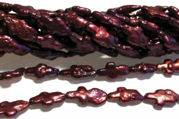 Kreuzstrang 10x15mm/40cm, Süßwasser-Zuchtperle violett gefärbt