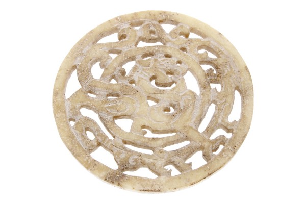 Geschnitzte Scheibe 12cm aus Serpentin mit Drache und Ornamenten