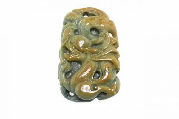 Drachen-Amulett 34x53mm,Jade Burma grün+gelb