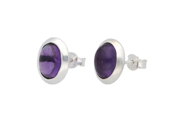 Ohrstecker oval 10x12mm auf Sterlingsilber 925, Amethyst