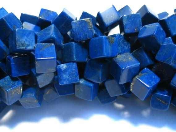 Würfelstrang diagonal gebohrt 8x8mm/40cm, Lapislazuli A