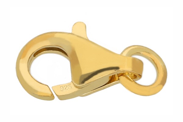Karabiner 9mm mit offenem 4mm-Ring, Silber 925 vergoldet