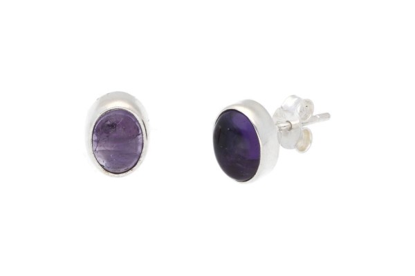 Ohrstecker oval 8x10mm, Amethyst auf Sterlingsilber 925