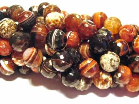 Kugelstrang facettiert 12mm/40cm 64-cut, Achat rot-schwarz gefärbt