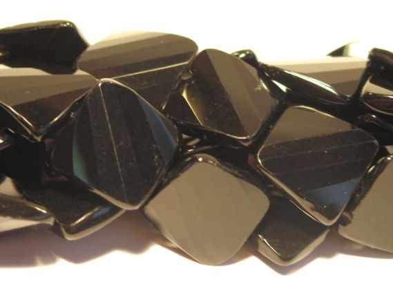 Quadratstrang facettiert 20mm/40cm, Obsidian schwarz