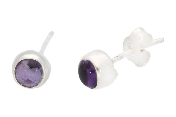 Ohrstecker rund 5mm auf Sterlingsilber 925, Amethyst