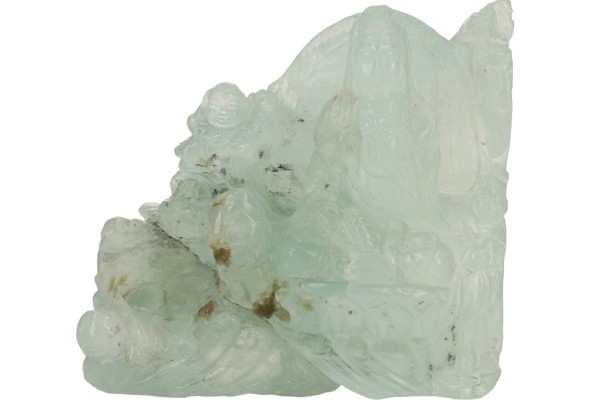 Guan Yin Gravur 108x97x72mm mit Phönix und Drache aus Aquamarin