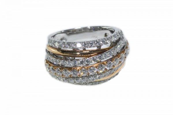 Diamant Ring 18K Rot- und Weißgold mit 85 Brillanten 2,15ct TW-vsi Größe 54